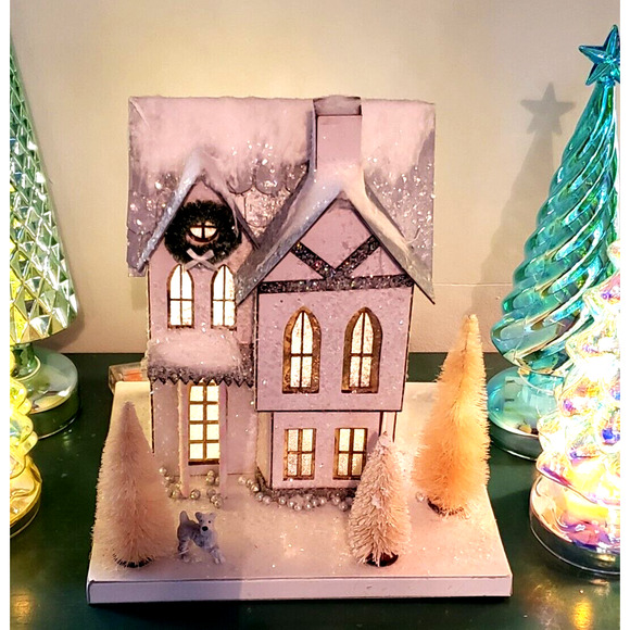 Holiday Village House Cody Foster Large 11" Putz Blue Mill Dog Sisal Trees - Picture 4 of 12